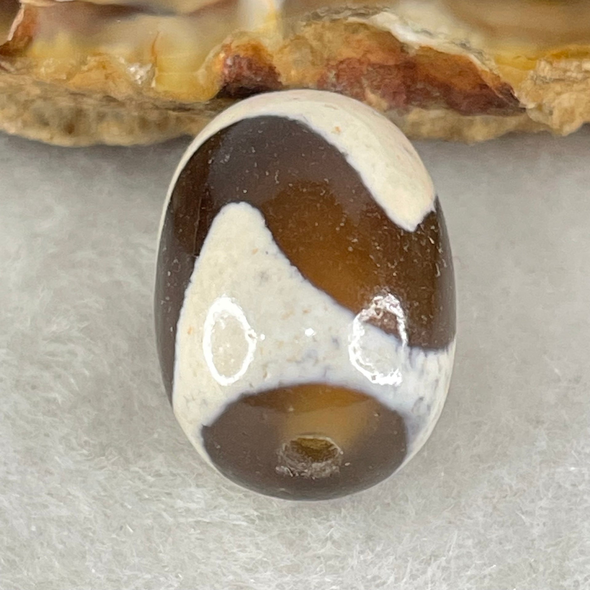 Natural Powerful Tibetan Old Oily Agate Tiger Tooth Daluo Dzi Bead Heavenly Master (Tian Zhu) 虎呀天诛 4.03g 17.0 by 12.4mm - Huangs Jadeite and Jewelry Pte Ltd