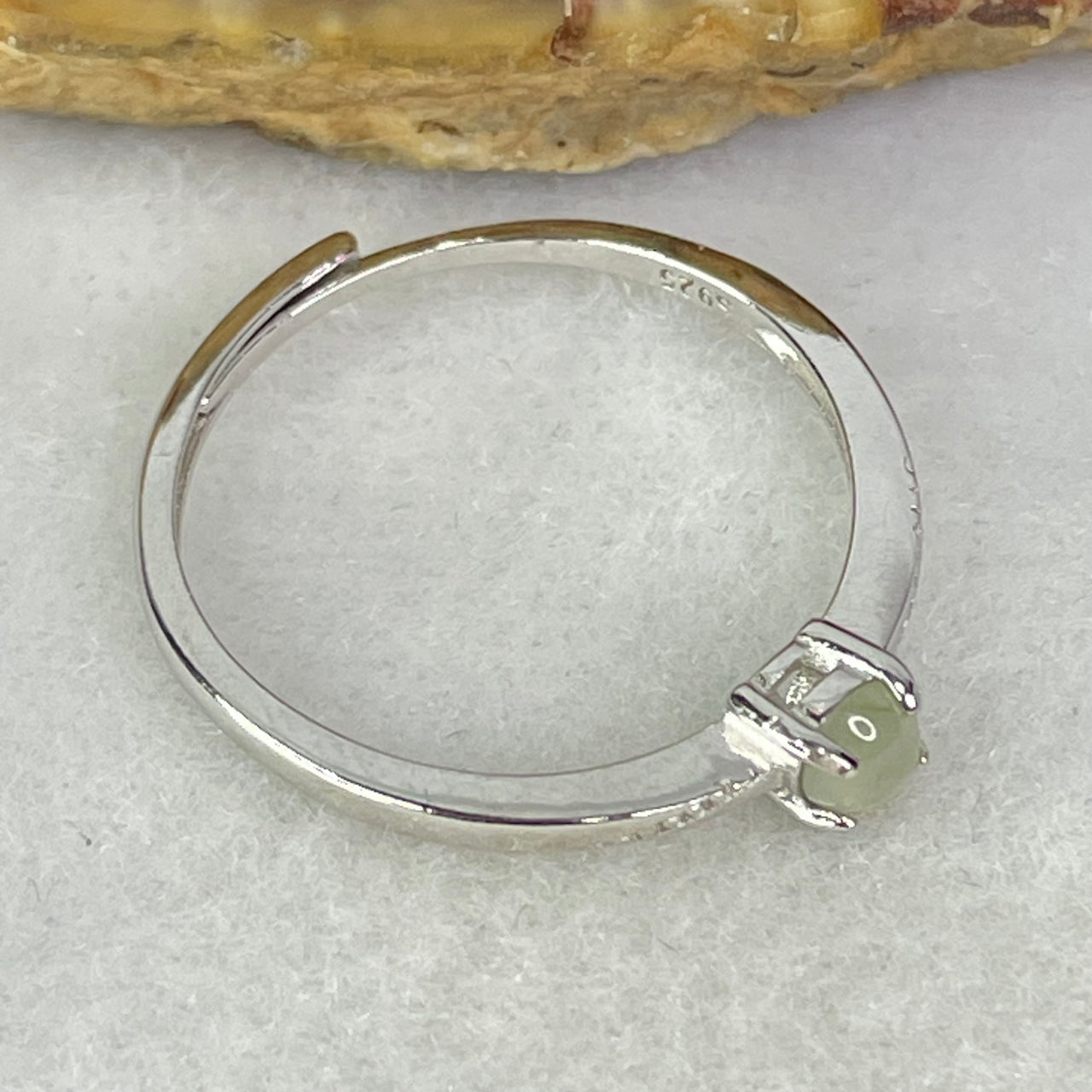 Type A Semi Icy Green Cabochon Jadeite in S925 Sliver Ring (Adjustable Size) 1.09g 4.0 by 2.0mm - Huangs Jadeite and Jewelry Pte Ltd