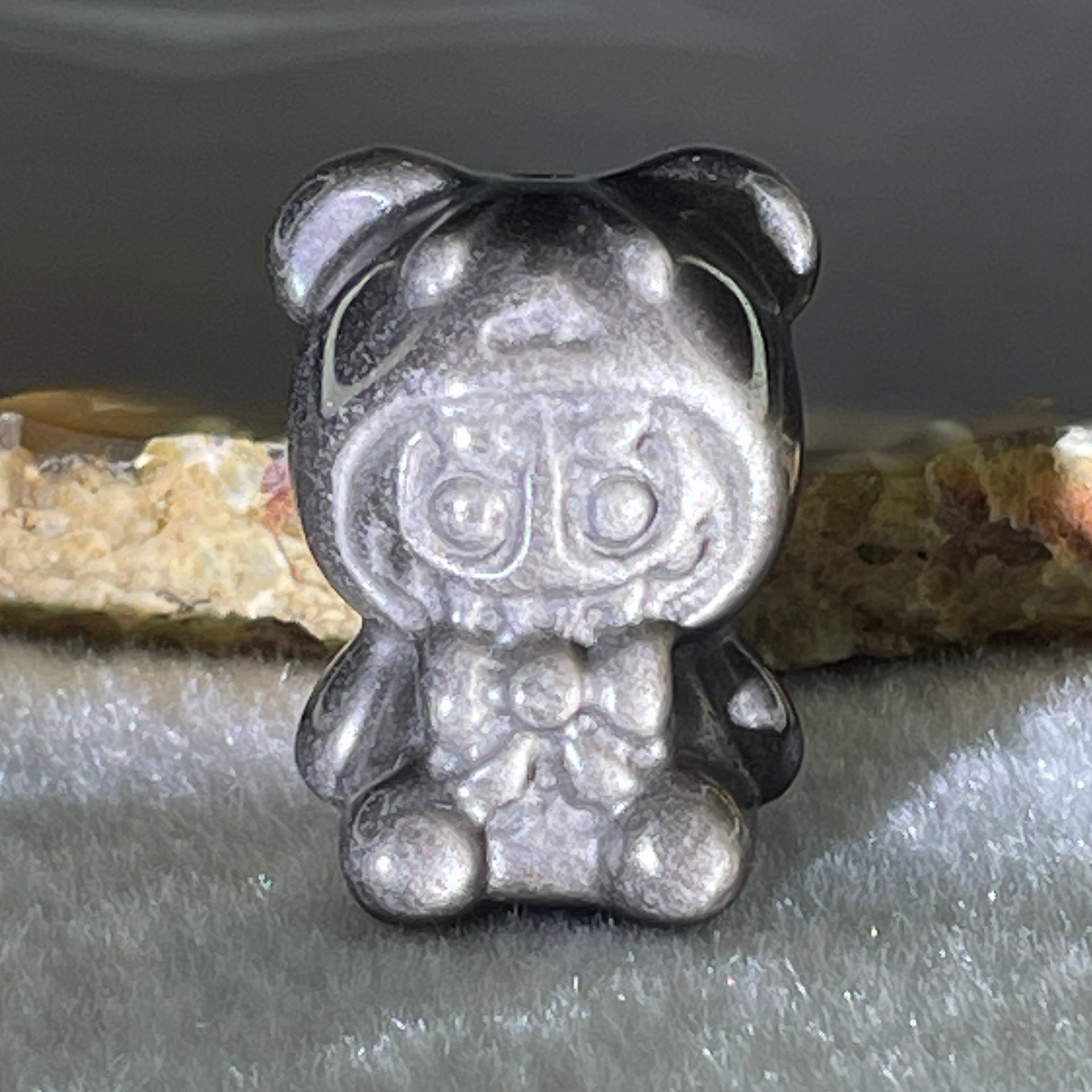 Black Obsidian Labubu Charm Display 14.28g 28.8 by 21.7 by 19.0mm - Huangs Jadeite and Jewelry Pte Ltd