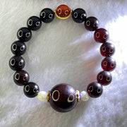 Natural Blood Red Amber Beads Bracelet 天然血珀手链 14.56g 16cm 10.6mm 16 Beads, 18.3mm 1 Bead - Huangs Jadeite and Jewelry Pte Ltd