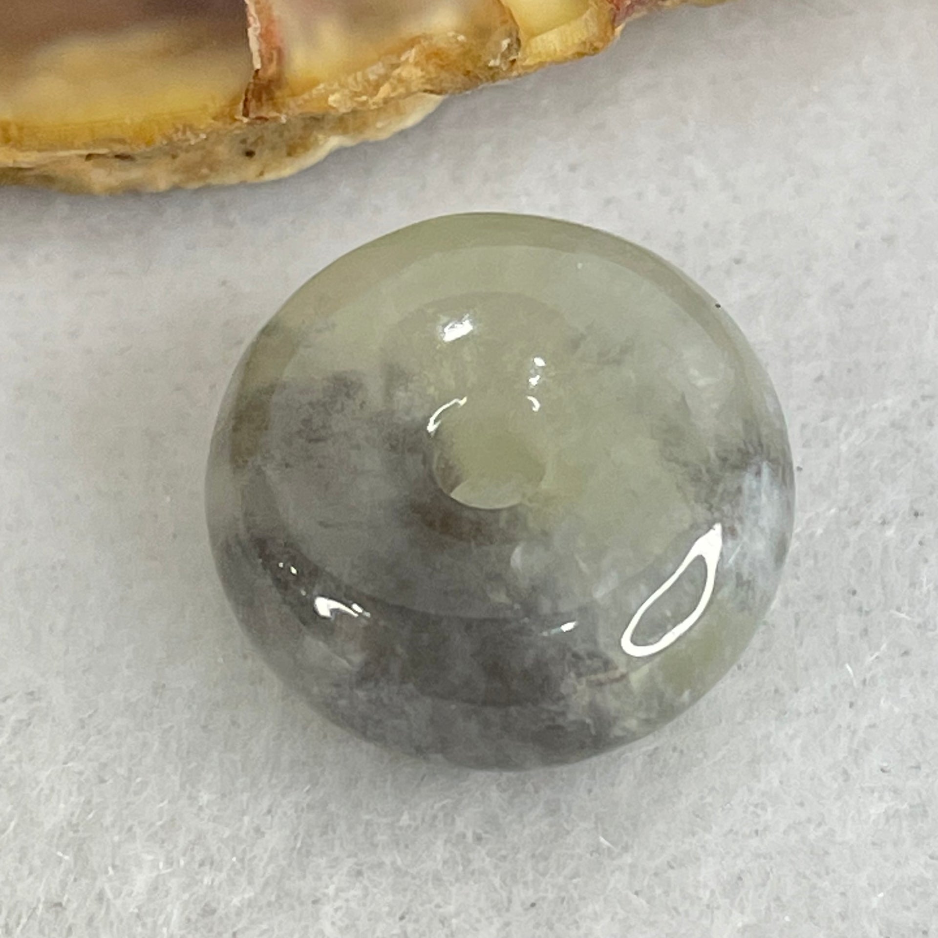 Type A Semi Icy Light Green With Wuji Grey Piao Hua Jadeite Ping An Kou Charm/Pendant 2.50g 13.9 by 6.1mm - Huangs Jadeite and Jewelry Pte Ltd