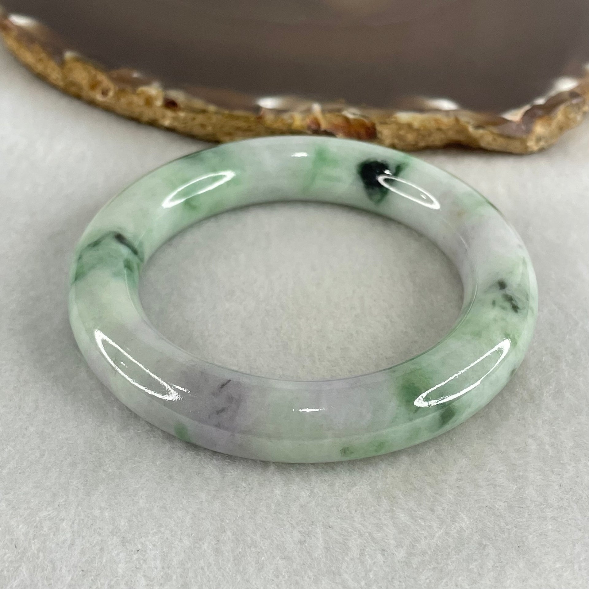 Type A Light Green Lavender with Dark Green Piao Hua Jadeite Bangle 65.95g Internal Diameter 51.2mm 11.4 by 11.2mm (Slight Internal Lines, Burnt) - Huangs Jadeite and Jewelry Pte Ltd