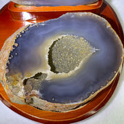 Natural Grey with Yellow Agate Wealth Pot with Wooden Stand 1178.3g 156.2 by 165.0 by 118.5mm - Huangs Jadeite and Jewelry Pte Ltd