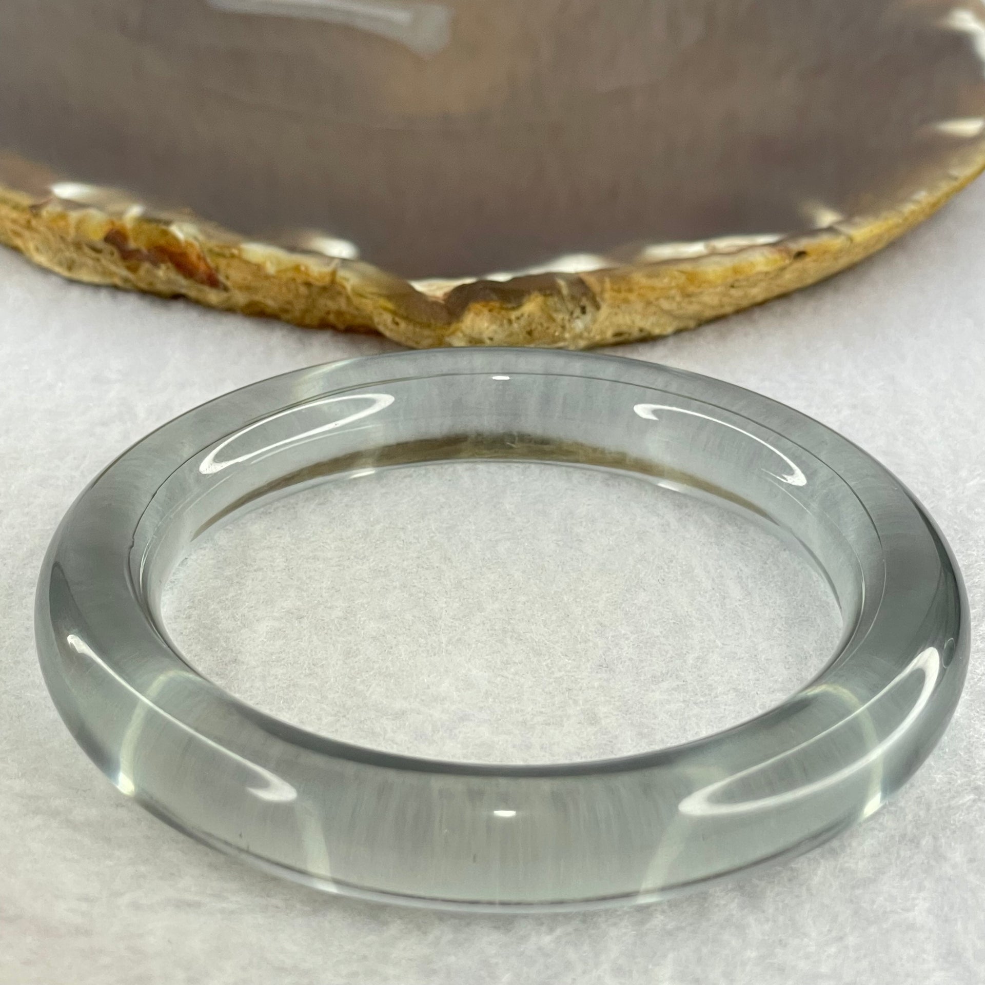 Translucent Clear Grey Crystal Bangle Internal Diameter 59.2mm 60.95g 11.9 by 11.2mm (Internal Line) - Huangs Jadeite and Jewelry Pte Ltd
