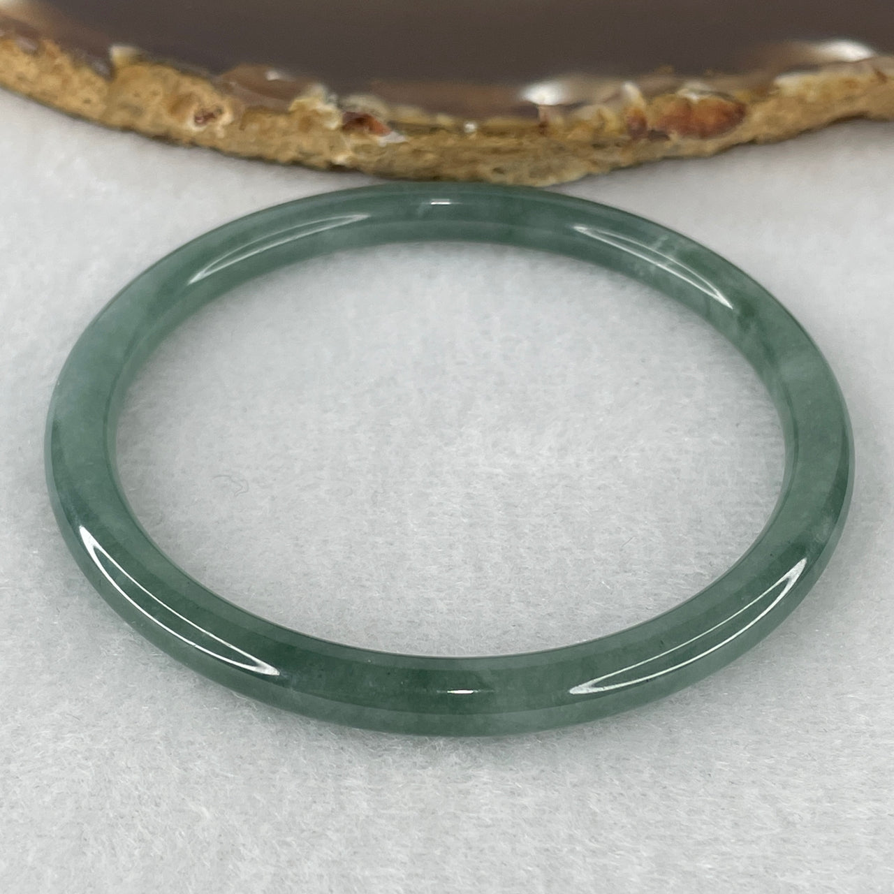 Certified Natural Type A Blueish-Green Jadeite Bangle | Sleek Fine-Strand Round Court Silhouette | "Glacial Horizon" Delicate Protection & Harmony Bangle (16.98g 5.5x5.8mm | 56.5mm Very Very Slight Internal Line)