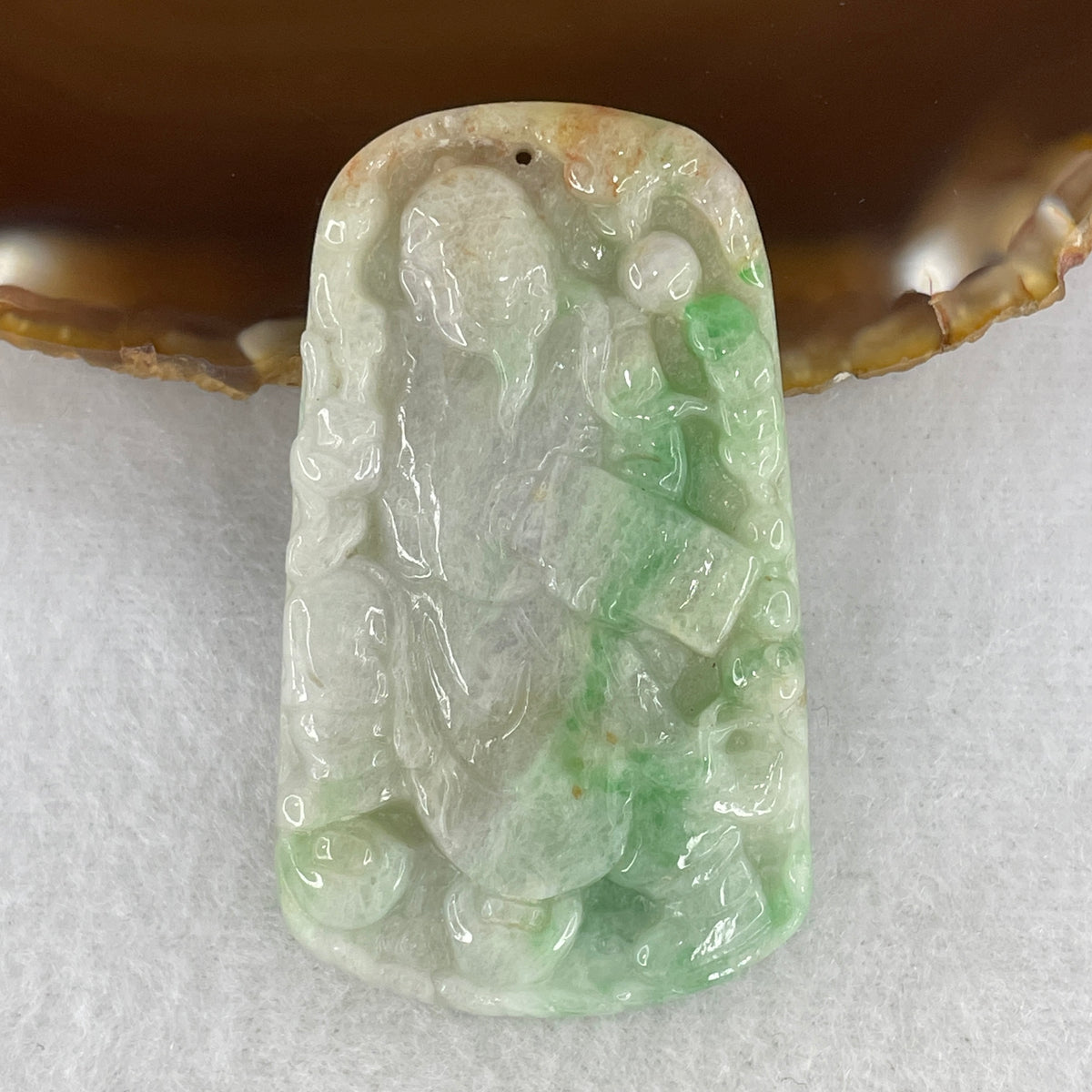 Certified Natural Type A Faint Green, Emerald & Reddish Jadeite "Money Boss" Pendant | 55.6x32.8x6.0mm Sculpted (24.48g | Supreme Fortune, Leadership & Commercial Power)