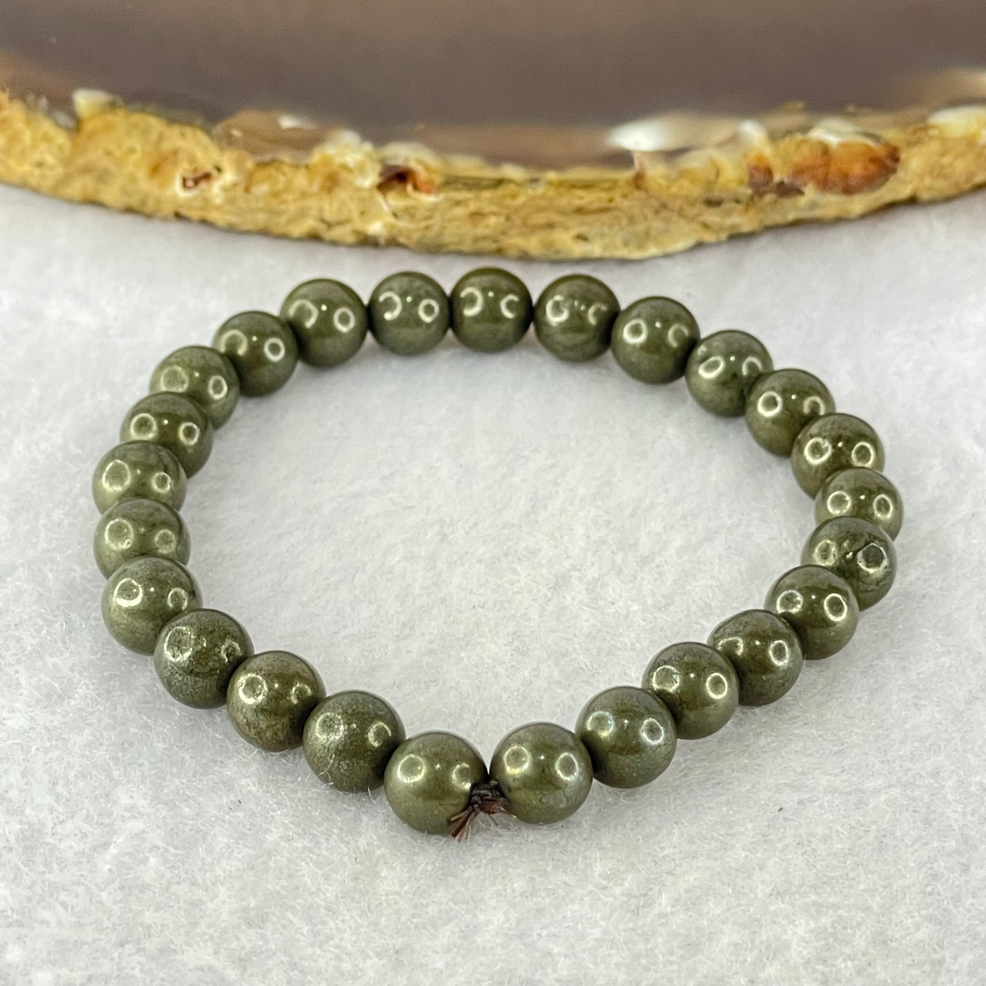 Natural Pyrite Beads Bracelet 天然黄铁矿手链 15.64g 13cm 6.4mm 25 Beads - Huangs Jadeite and Jewelry Pte Ltd