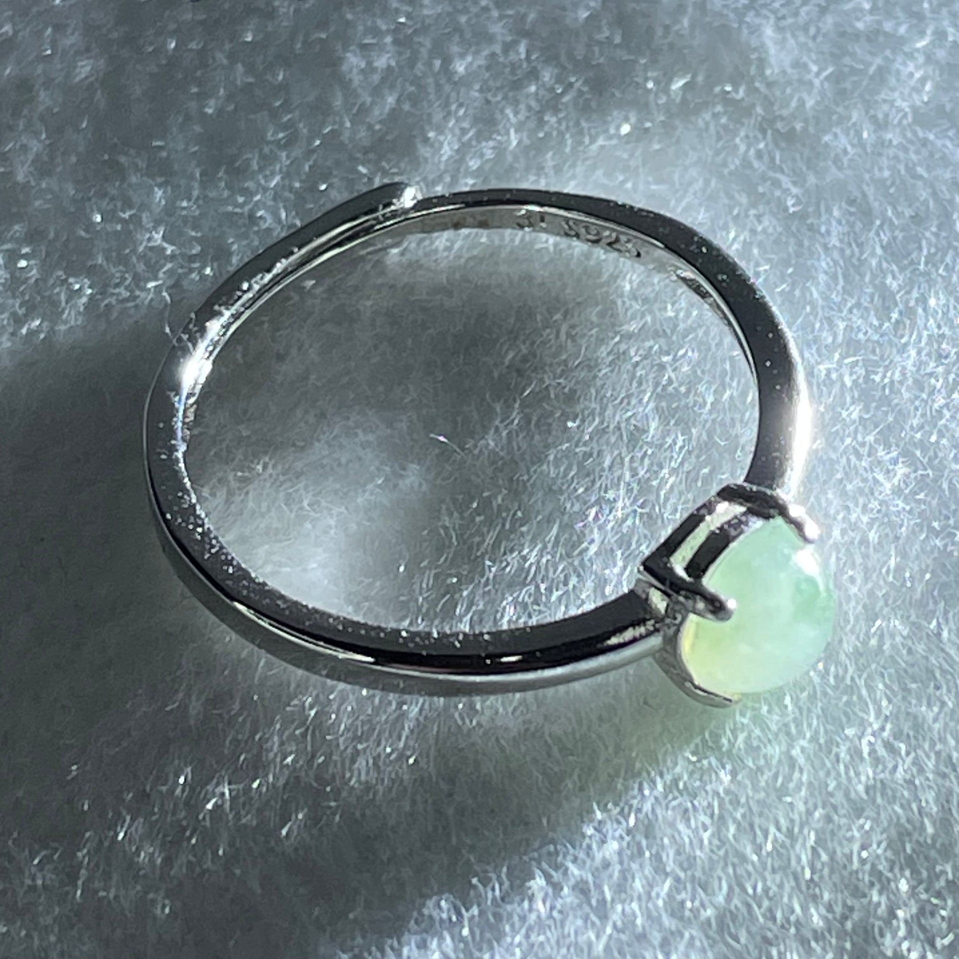 Type A Semi Icy Lavender with Green Cabochon Jadeite in S925 Sliver Ring (Adjustable Size) 1.20g 5.1 by 3.5mm - Huangs Jadeite and Jewelry Pte Ltd