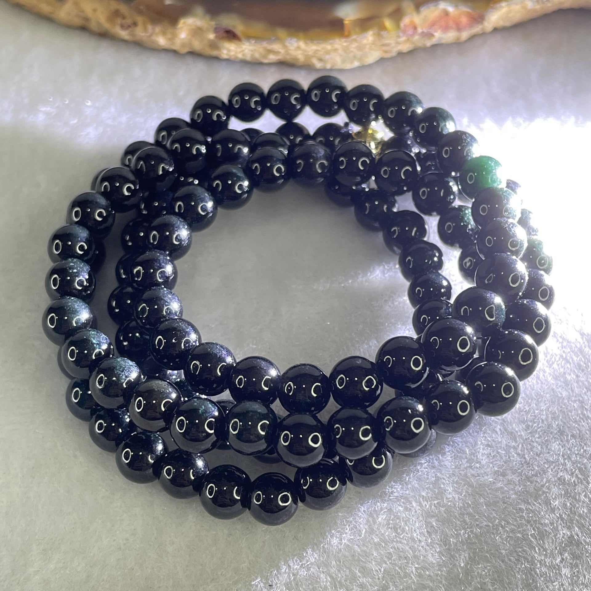 Type A Opaque Black Omphacite Jadeite Beads Necklace 45.34g 60cm 6.2mm 107 beads - Huangs Jadeite and Jewelry Pte Ltd