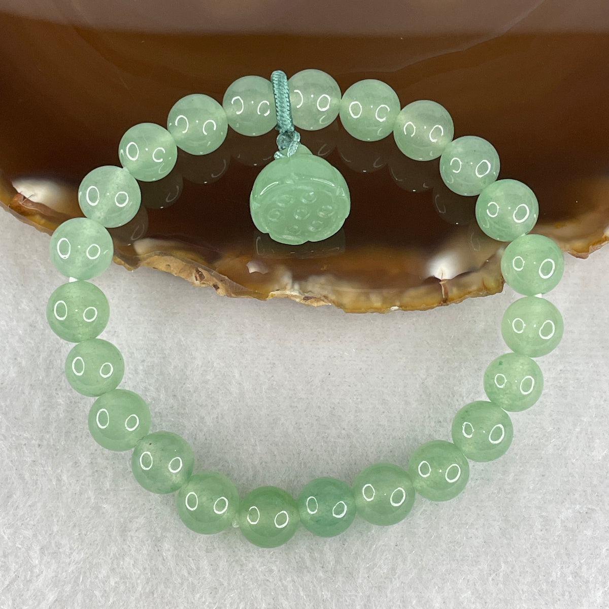 Natural Green Aventurine Bead Bracelet with Lotus Charm | Untreated Stone of Opportunity Stretch Bracelet (20.94g | 15.5cm Wrist | 8.6mm | 23 Beads)