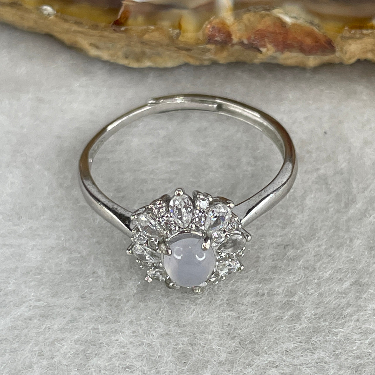 Type A Icy Faint Lavender Jadeite Minimalist Ring | Liquid-Glass Translucent Cushion Cabochon | Solid S925 Sterling Silver Setting | Smart Adjustable Sizing (2.10g 5.0x4.6x2.0mm)