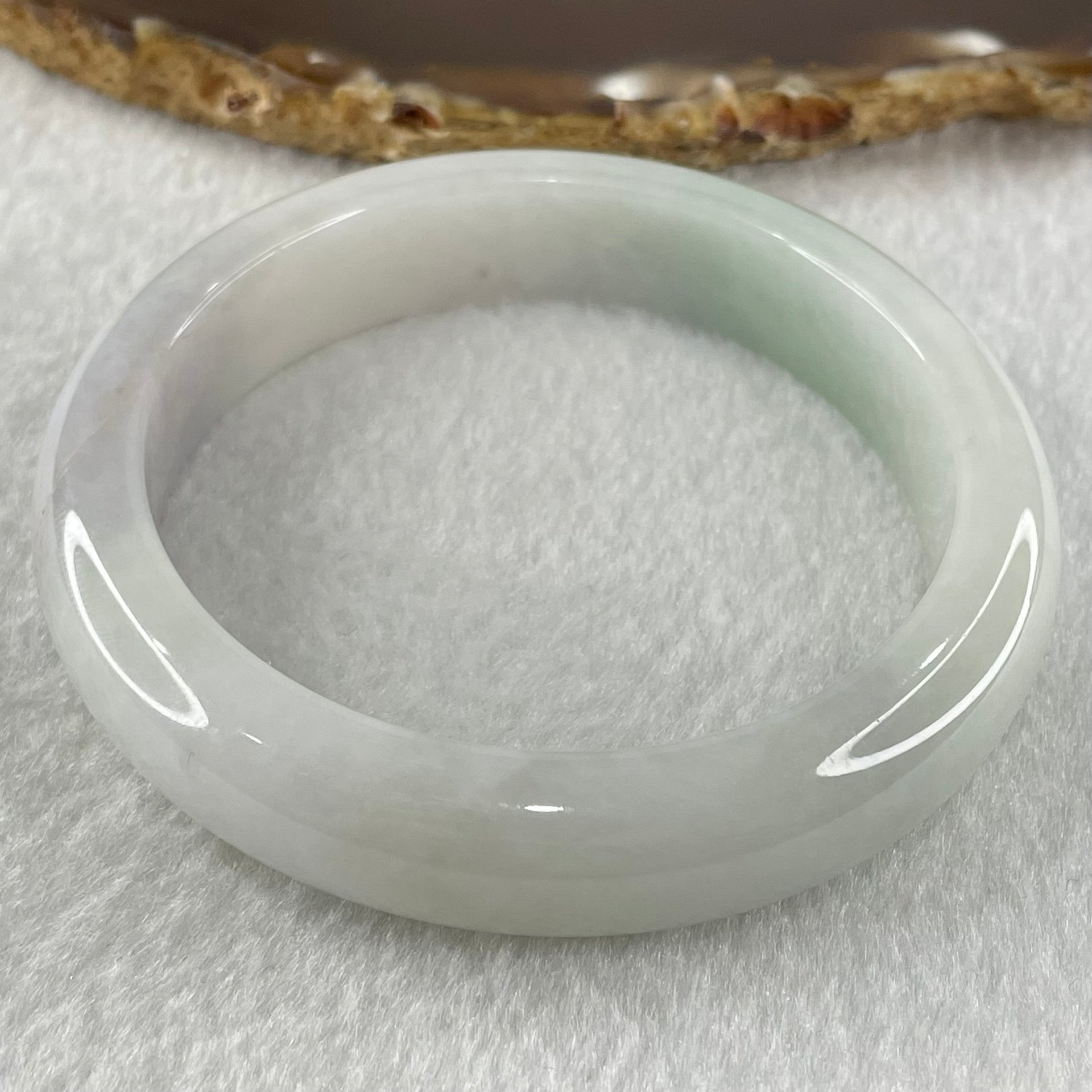 Type A Faint Lavender Green Jadeite Bangle 66.17g Internal Diameter 58.4mm 13.4 by 8.5mm (External Lines) - Huangs Jadeite and Jewelry Pte Ltd
