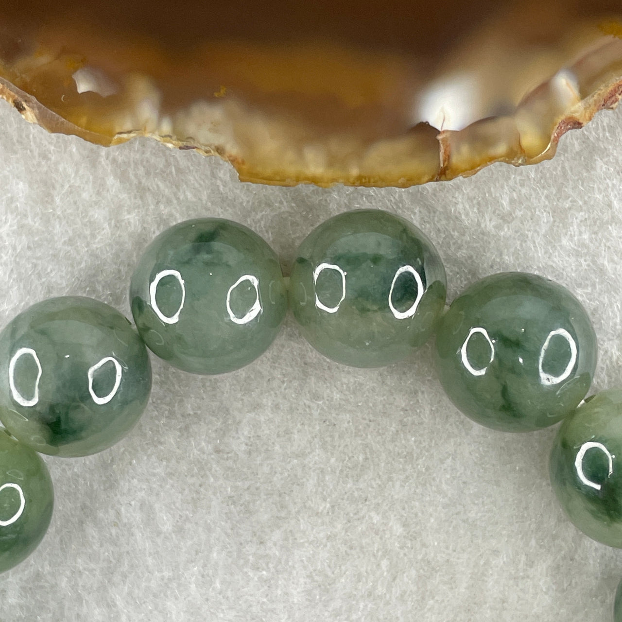 Type A Icy Green with Blueish Green Flora Jadeite Beads Bracelet 45.99g 14cm 12.3mm 15 Beads - Huangs Jadeite and Jewelry Pte Ltd