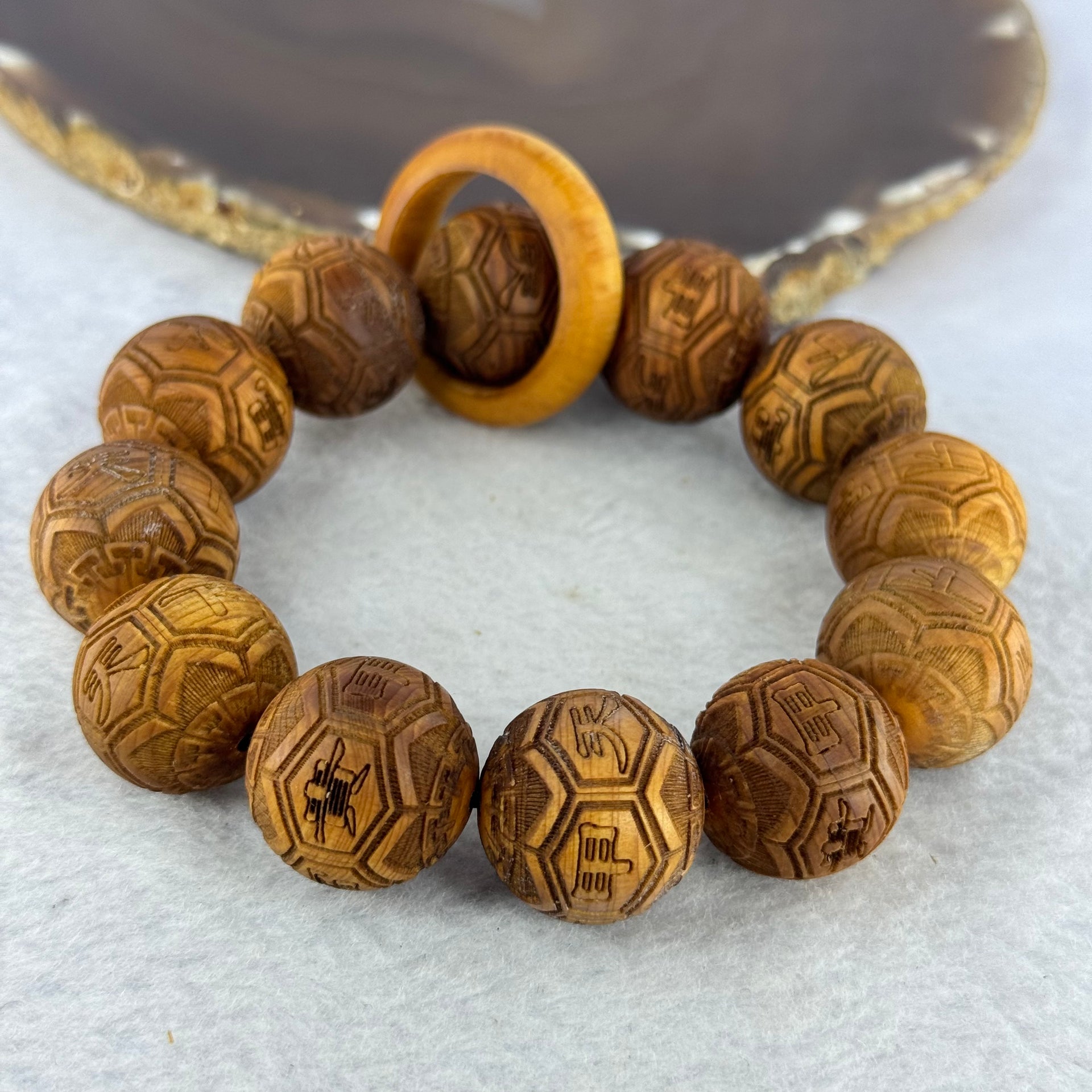 Natural Yabai Prosperity Beads Bracelet for Wealth Attraction and Retention 天然崖柏木天下富贵手链 40.70g 20.4 mm by 12 Beads / Ring 8.2 by 5.2 mm - Huangs Jadeite and Jewelry Pte Ltd