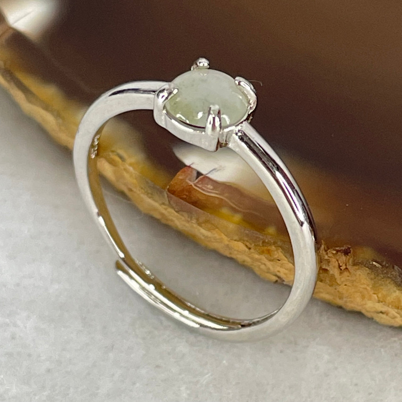 Type A Semi Icy Lavender Cabochon Jadeite in S925 Sliver Ring (Adjustable Size) 1.16g 5.2 by 3.0mm - Huangs Jadeite and Jewelry Pte Ltd