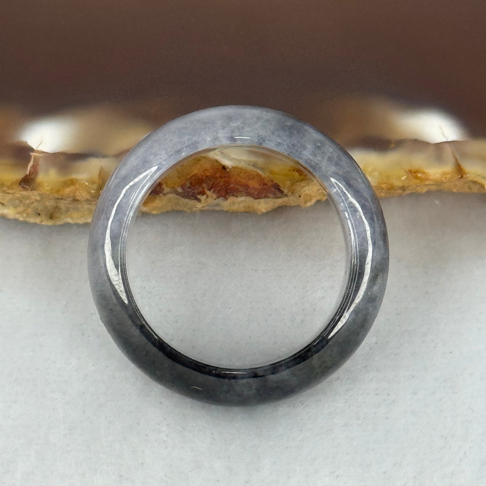 Type A Semi Icy Wuji Grey Black with Lavender Jadeite Thick Ring 5.10g 9.2 by 3.6mm US7.7 HK 17 (Slight Internal Lines) - Huangs Jadeite and Jewelry Pte Ltd