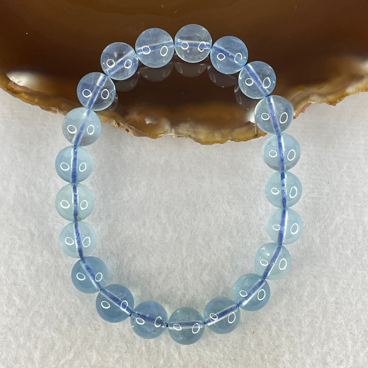 Certified Above Average Natural Aquamarine Beads Bracelet | 16cm with 21 Beads 9.4mm (22.45g | Ocean Blue Translucency | Throat & Third Eye Chakra Harmony, Tranquil Communication & Serene Wealth Shield)