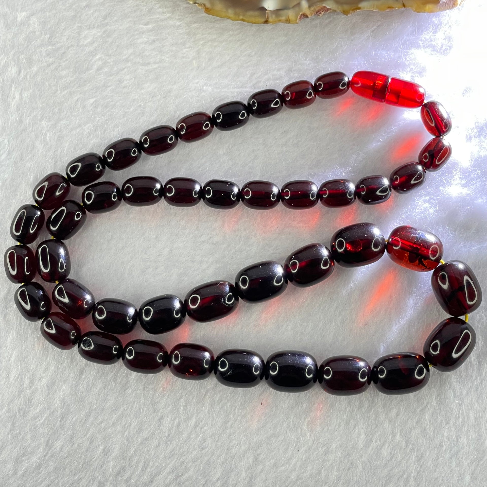 Natural Blood Red Amber Beads Bracelet 天然血珀手链 27.99g 48cm 7.3-11.5mm 43 Beads - Huangs Jadeite and Jewelry Pte Ltd