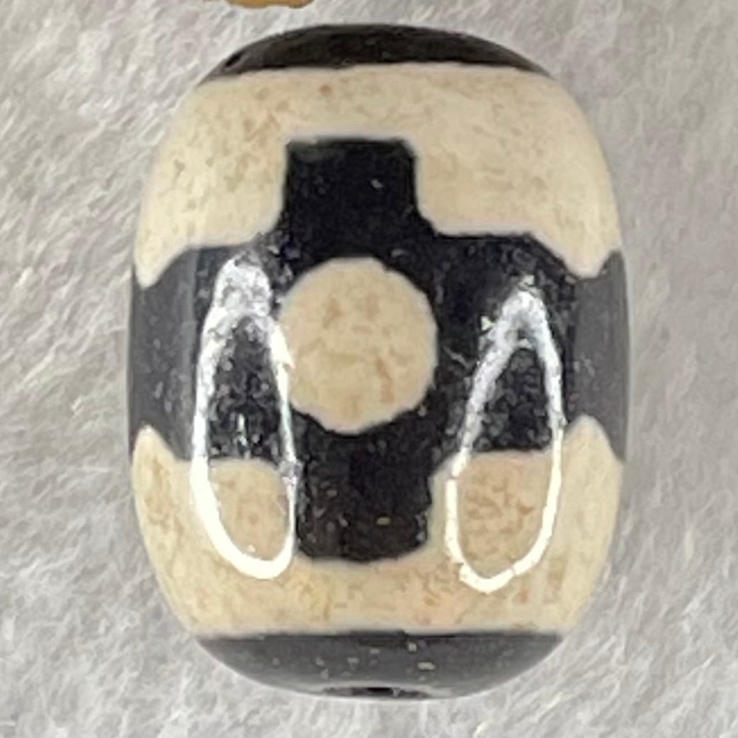 Natural Powerful Tibetan Old Oily Dark Brown With White Agate 3 Eyes Dzi Bead Heavenly Master (Tian Zhu) 三眼天诛 5.07g 17.9 by 13.5mm - Huangs Jadeite and Jewelry Pte Ltd