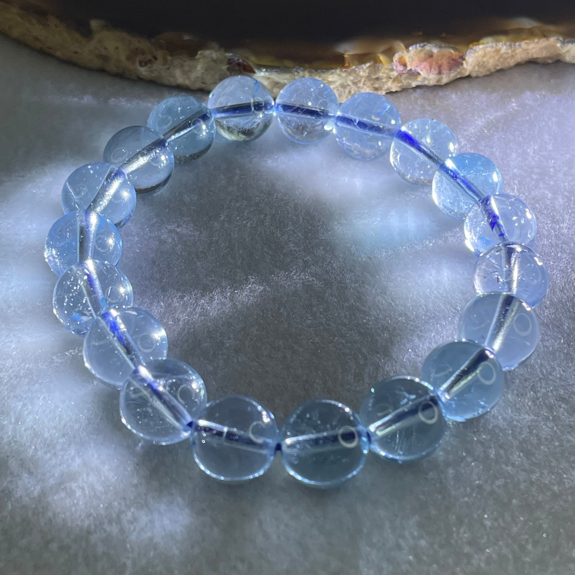 Good Grade Natural Blue Topaz Beads Bracelet 43.74g 16.5cm 10.9mm 19 Beads - Huangs Jadeite and Jewelry Pte Ltd