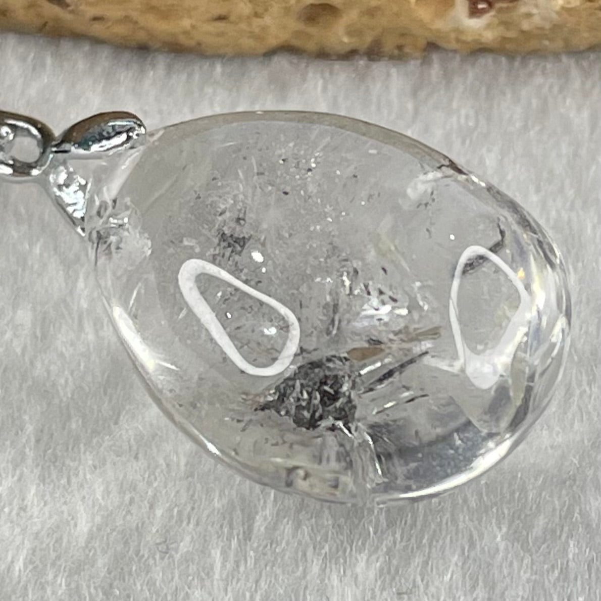 Natural Clear Quartz with Black Tourmaline Teardrop Charm with S925 Sliver Clasps in String Necklace 8.92g 24.4 by 17.9 by 14.5mm - Huangs Jadeite and Jewelry Pte Ltd