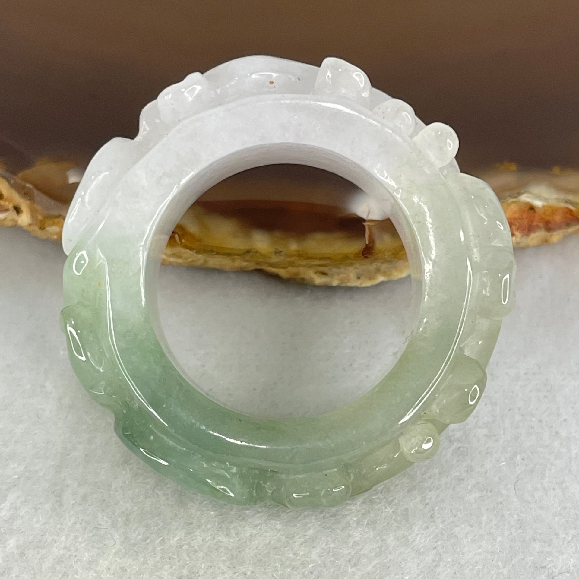 Type A Semi Icy Faint Lavender and Light Blueish Green Jadeite Phoenix Ruyi Ring 22.58g 13.1 by 7.8mm US12.5 HK28.2 - Huangs Jadeite and Jewelry Pte Ltd