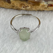 Natural Type A Semi Icy Faint Green Jadeite Oval Shape Cabouchon in S925 Silver Ring (Adjustable Size) 1.18g 8.8 by 6.4 by 3.0mm - Huangs Jadeite and Jewelry Pte Ltd