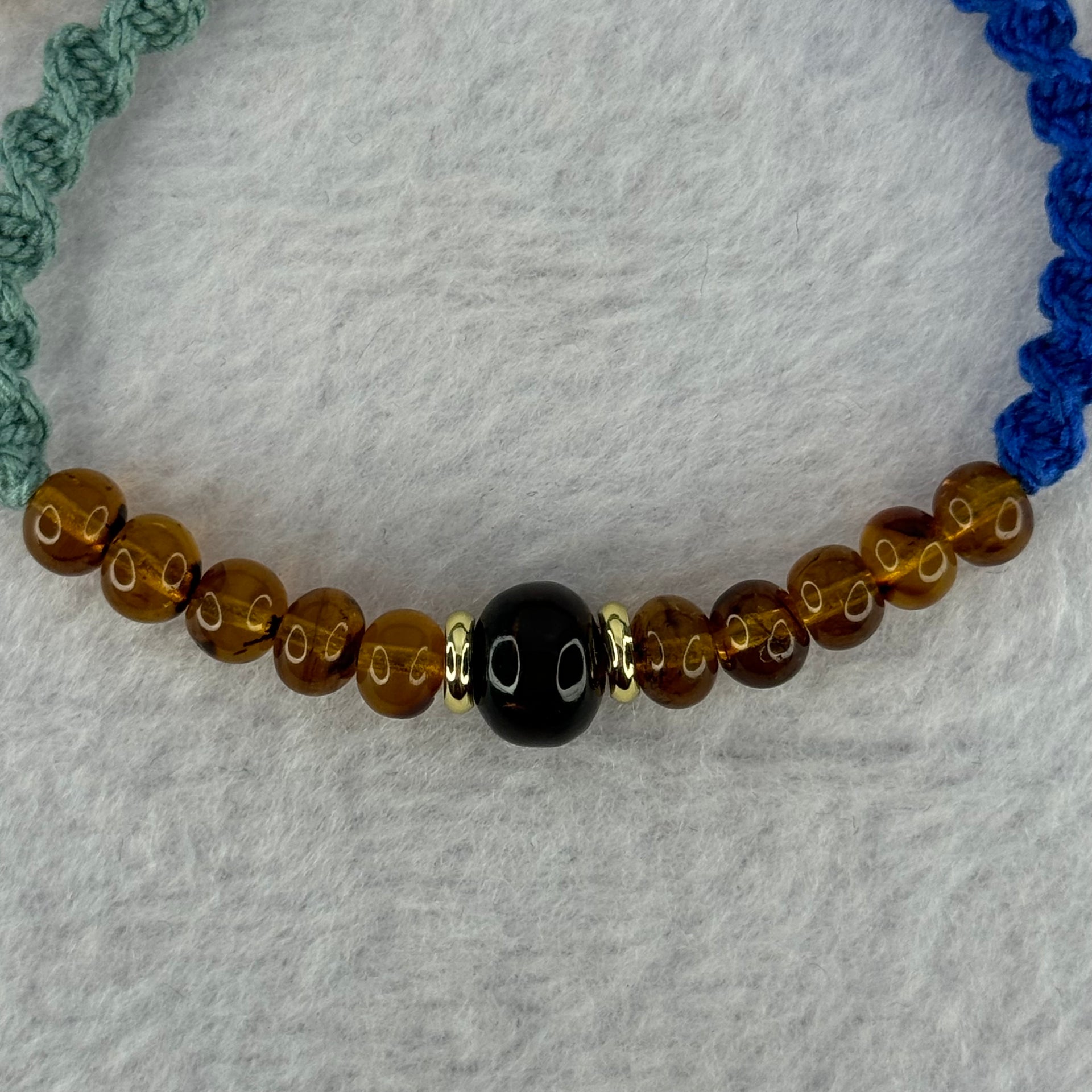 Natural Golden Medicine 6.1mm 10 Beads and Blood Red 9.3mm 1 Bead Amber String Bracelet 天然抚顺琥珀加黄金药琥珀手链 3.78g 15cm - Huangs Jadeite and Jewelry Pte Ltd