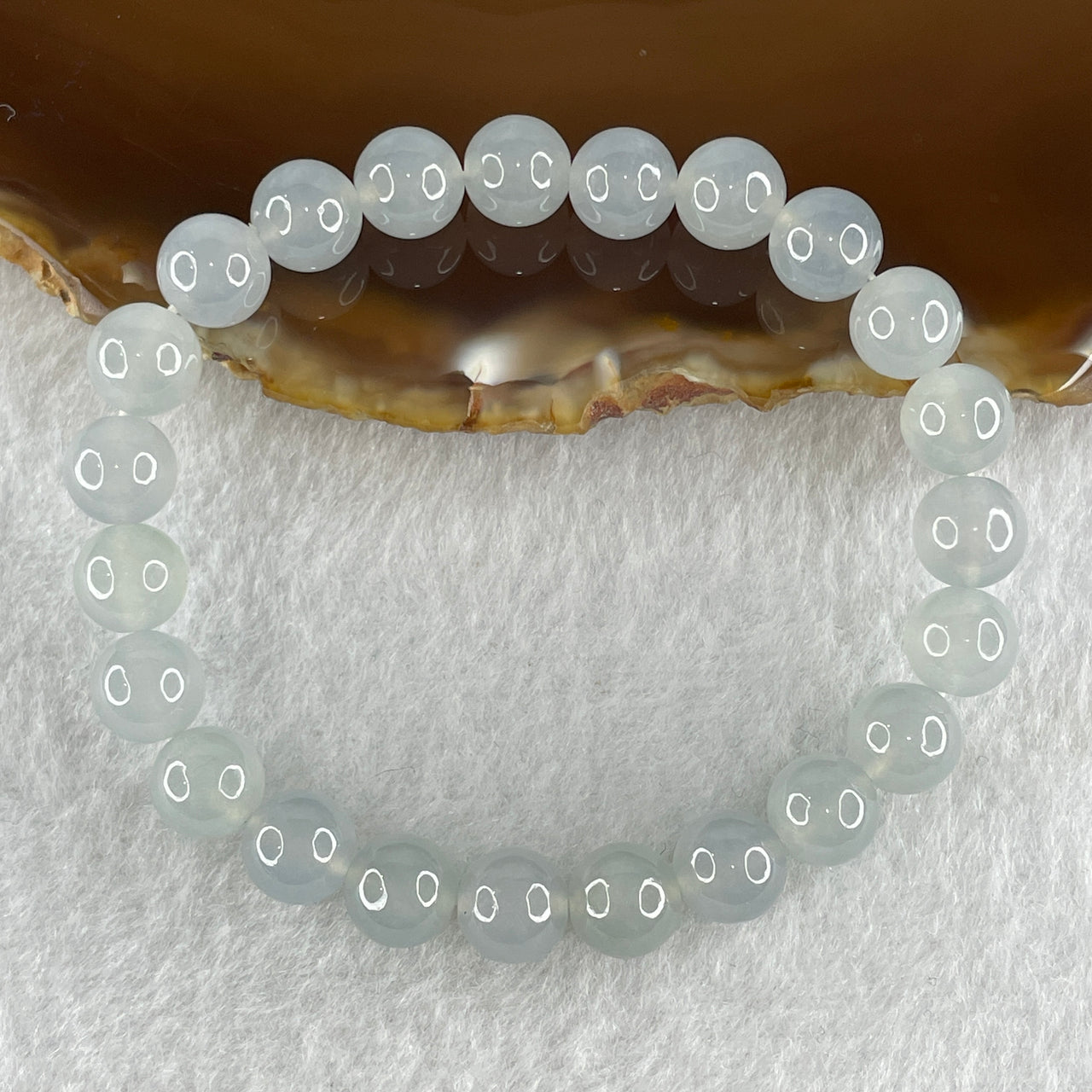 High Grade Natural Type A Icy Light Blueish Lavender Jadeite  Beads Bracelet 19.85g 15cm 8.0mm 23 Beads