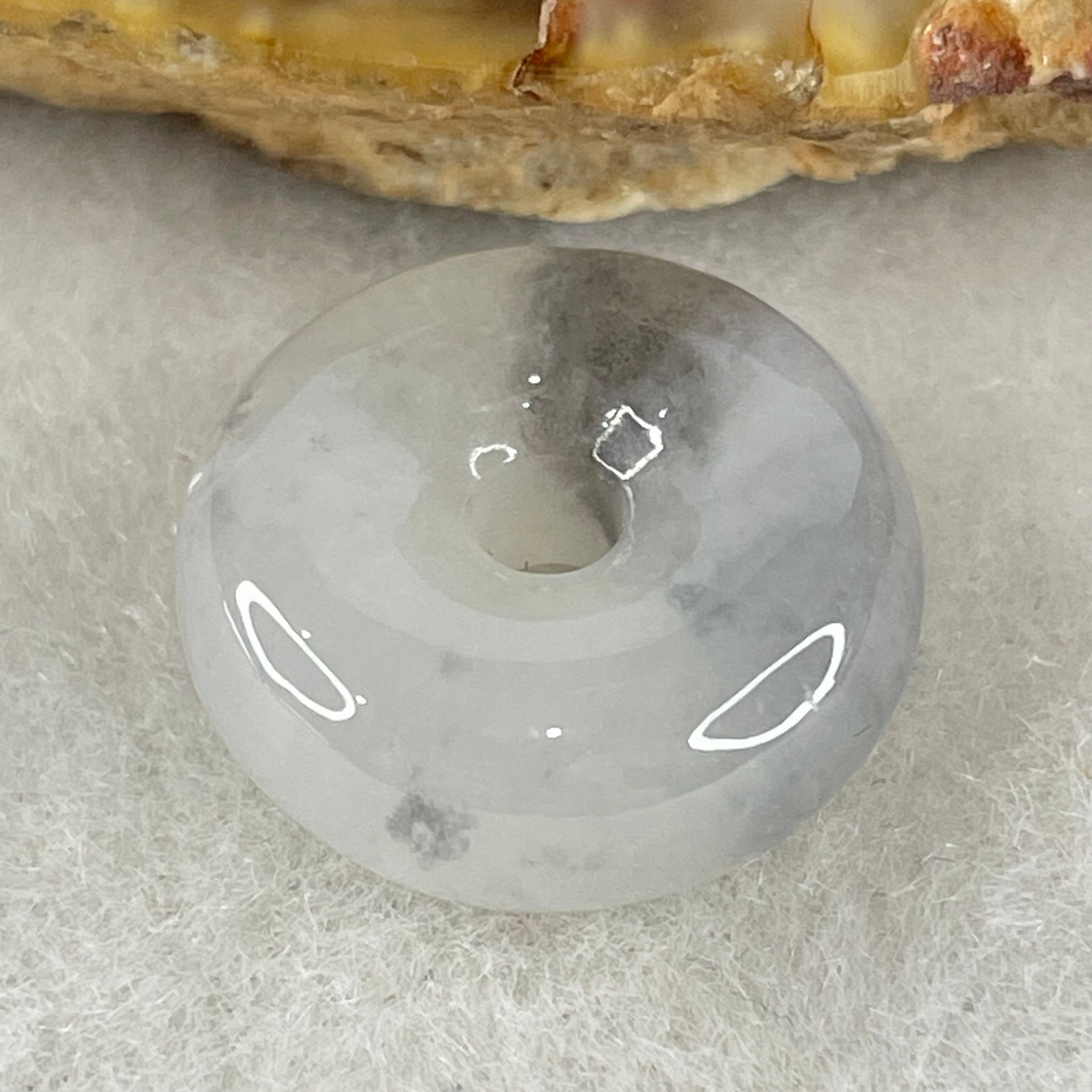 Type A Semi Icy Wuji Grey Jadeite Ping An Kou Donut Charm/Pendant 3.95g 16.7 by 6.8mm - Huangs Jadeite and Jewelry Pte Ltd