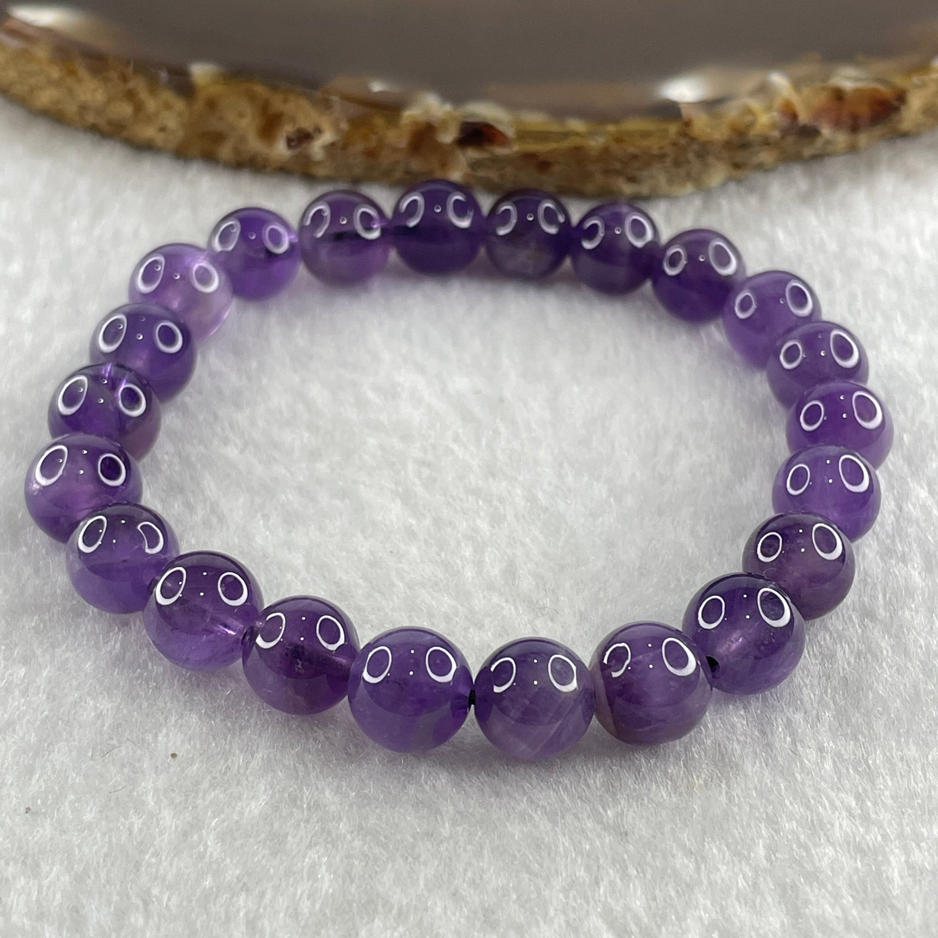 Natural Amethyst Quartz Beads Bracelet 16.03g 14cm 8.0mm 22 Beads - Huangs Jadeite and Jewelry Pte Ltd