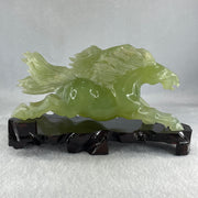 Natural Green Serpentine Double Horse with Wooden Stand Display 971.8g 220.0 by 104.5 by 115.0mm - Huangs Jadeite and Jewelry Pte Ltd