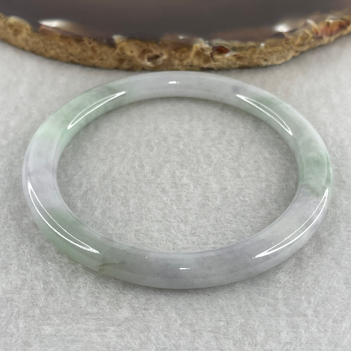 Natural Type A Light Green with Lavender Piao Hua Jadeite Flat Ding Dang Bangle 22.35g Inner Diameter 52.5mm 6.0 by 7.2mm (Very Very Slight External Rough) - Huangs Jadeite and Jewelry Pte Ltd