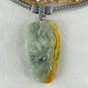 Type A Blueish Green and Yellow with Dark Blueish Green Piao Hua Jadeite Double Sided Dragon Pendant Necklace 89.28g 73.2 by 41.2 by 14.3mm - Huangs Jadeite and Jewelry Pte Ltd