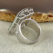 Natural Type A Translucent Old Mine Spicy Green with Dark Green Veins Piao Hua Burma Myanmar Jadeite approx. 24.14 by 13.50 by 1.55mm in 18K White Gold and Natural Diamonds Ring 13.59g (67.93cts) US7.4 HK16.5 BIG Cert. B013415 - Huangs Jadeite and Jewelry Pte Ltd