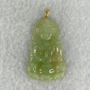 18K Yellow Gold Type A Icy Light Green Jadeite Guan Yin Pendant 4.00g 33.8 by 21.1 by 3.5mm - Huangs Jadeite and Jewelry Pte Ltd
