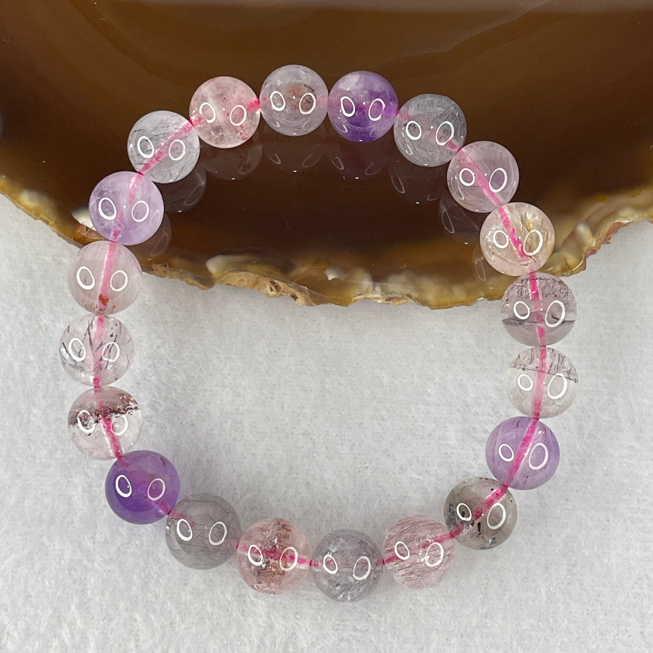Certified Above-Average Grade Natural Super 7 Crystal Beads Bracelet | Bold High-Clarity Statement Strand | Authentic Sacred Seven Multi-Mineral Inclusions Quartz Spiritual Catalyst & Auric Shield Bracelet (25.43g | 16cm Length | 9.9mm | 20 Beads)