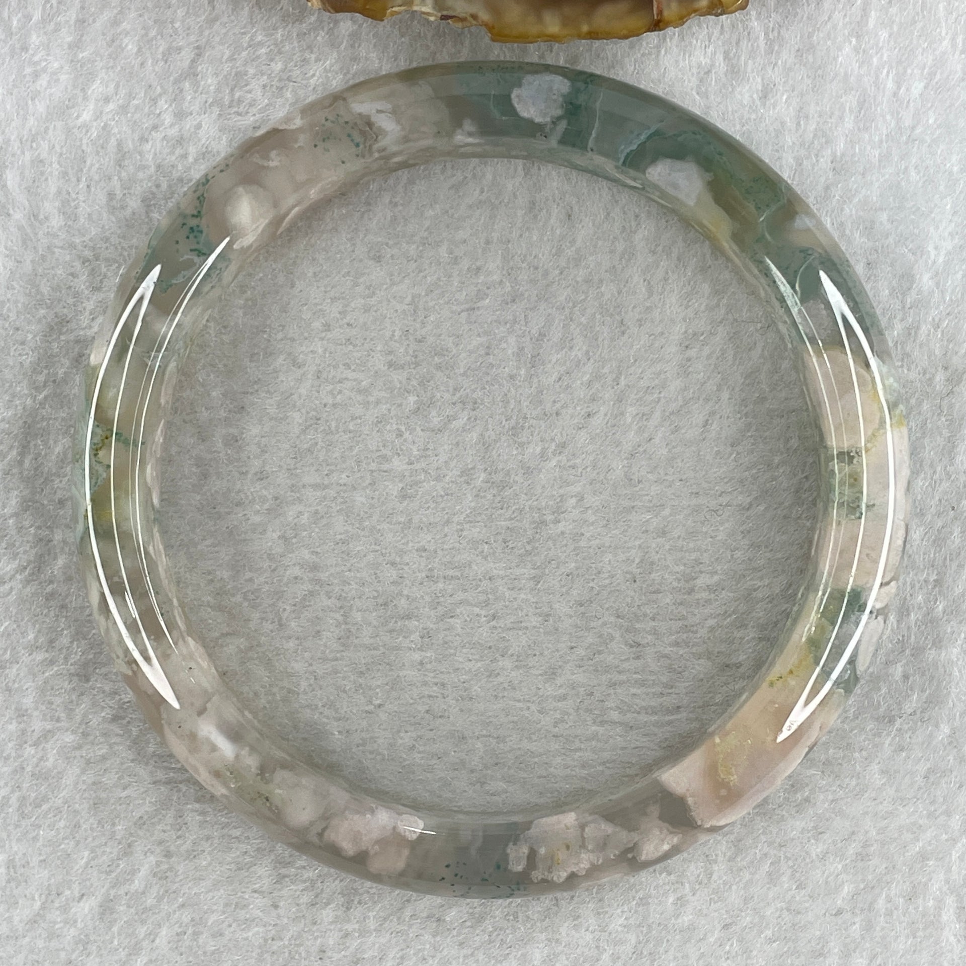Natural Icy Green with White Flower Agate Bangle 39.69g Internal Diameter 61.3mm 11.8 by 7.7mm (Perfect) - Huangs Jadeite and Jewelry Pte Ltd