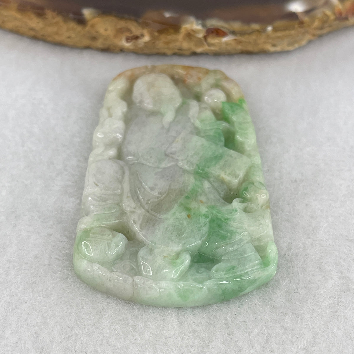 Certified Natural Type A Faint Green, Emerald & Reddish Jadeite "Money Boss" Pendant | 55.6x32.8x6.0mm Sculpted (24.48g | Supreme Fortune, Leadership & Commercial Power)