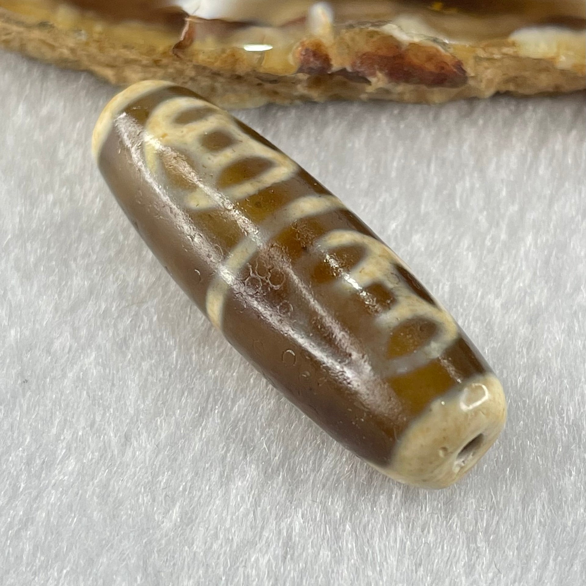 Natural Powerful Tibetan Old Oily Agate Four Coins Dzi Bead Heavenly Master (Tian Zhu) 9.37g 38.4 by 12.6mm - Huangs Jadeite and Jewelry Pte Ltd