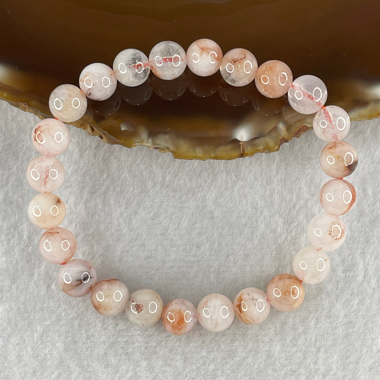 Natural Pinky Ferruginous Quartz Beads Bracelet 17.99g 16cm 8.3mm 24Beads