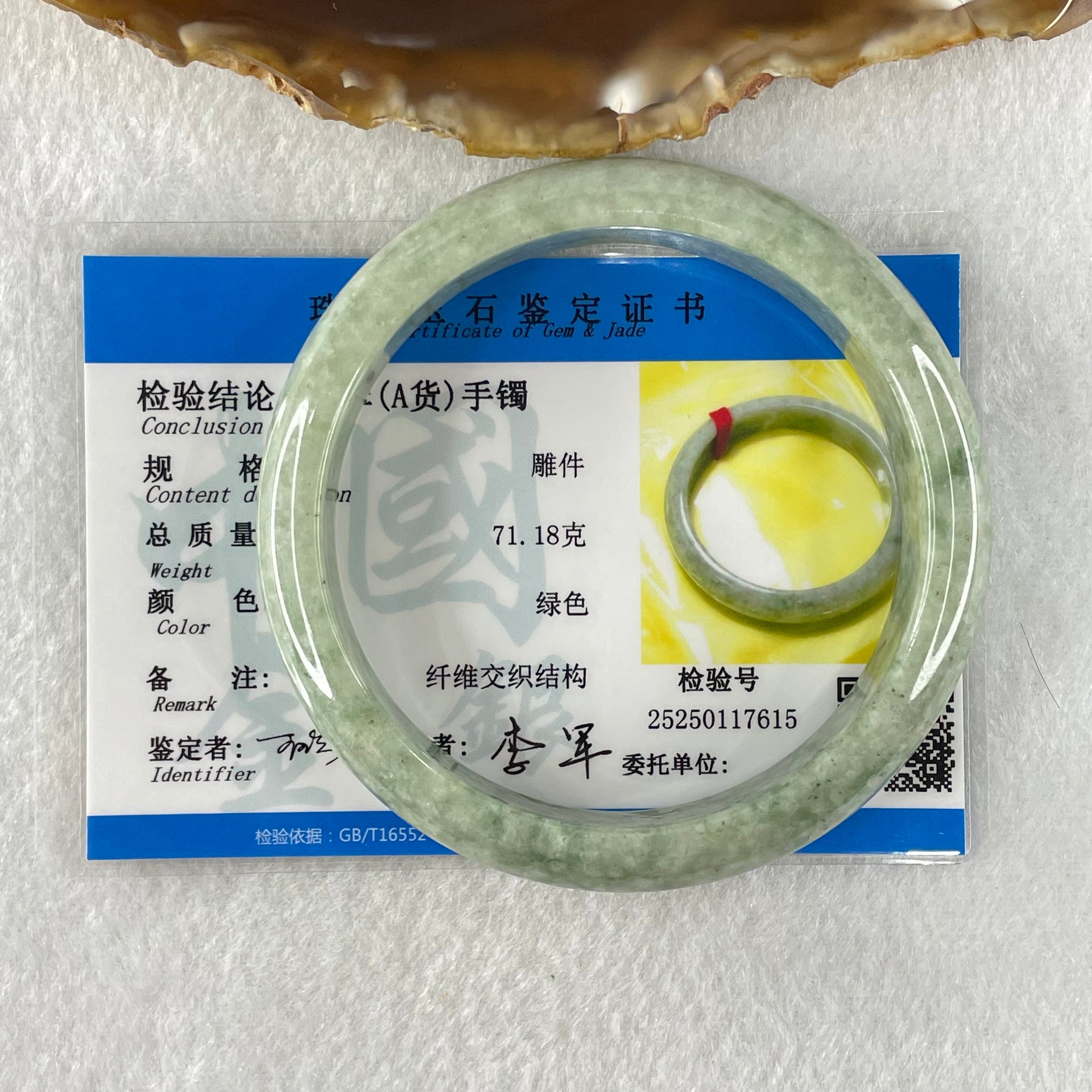 Type A Green Dou Qing Jadeite Bangle 51.01g Internal Diameter 57.8mm 13.7 by 7.8mm (Close to Perfect) - Huangs Jadeite and Jewelry Pte Ltd