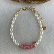 Natural Powerful Tibetan Old Oily Agate Sky Door Serenity 1 Eye Dzi Bead with Faux Pearl Bracelet 7.97g 14-18cm 19.9 by 7.8mm - Huangs Jadeite and Jewelry Pte Ltd