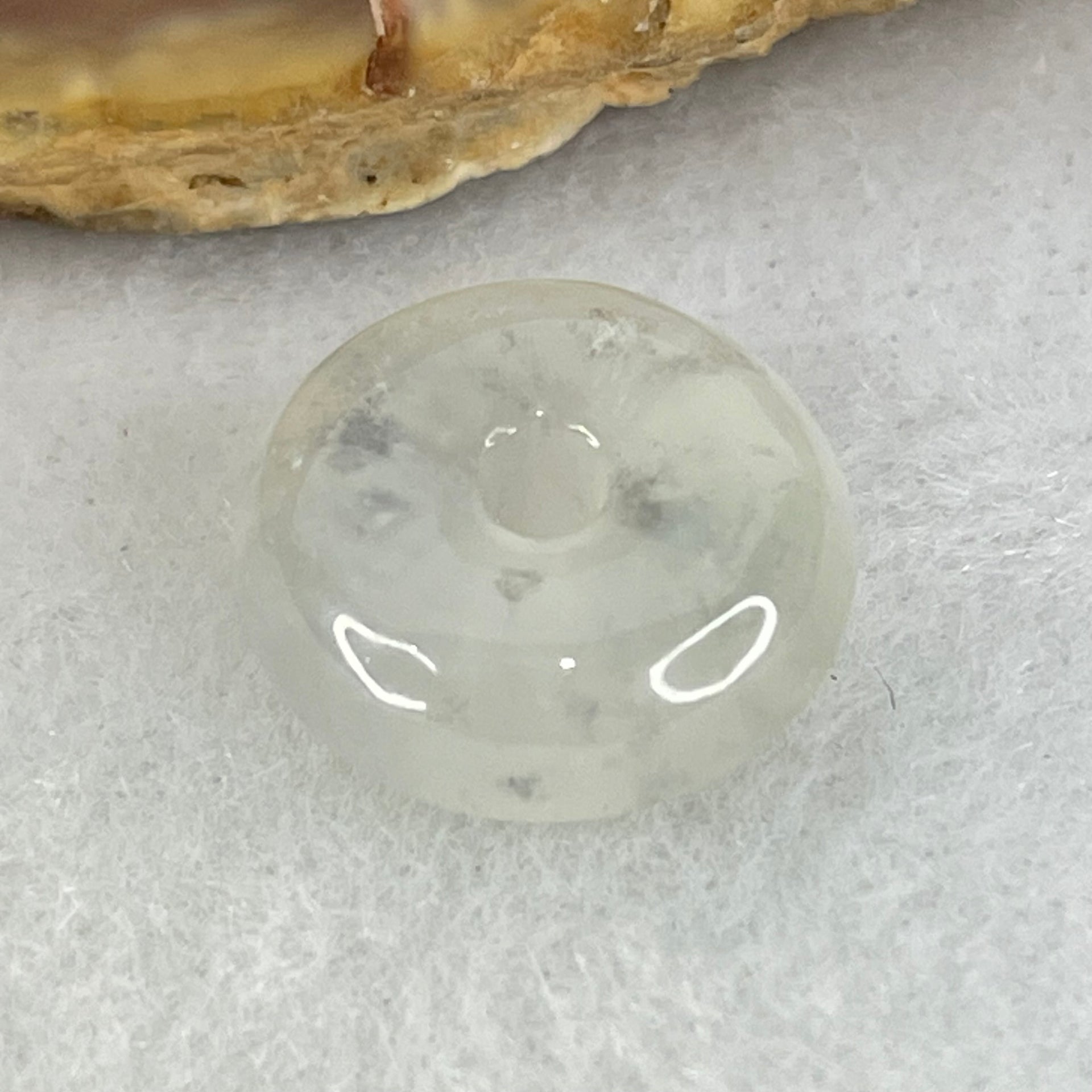 Type A Semi Icy Faint Lavender Green With Wuji Grey Jadeite Ping An Kou Donut Pendant/Charm 2.11g 13.2 by 5.9mm - Huangs Jadeite and Jewelry Pte Ltd