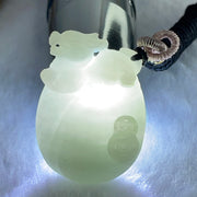 Type A Faint Lavender Green Jadeite Pixiu on Money Bag and Coins Pendent 22.16g 38.1 by 27.4 by 10.3mm - Huangs Jadeite and Jewelry Pte Ltd