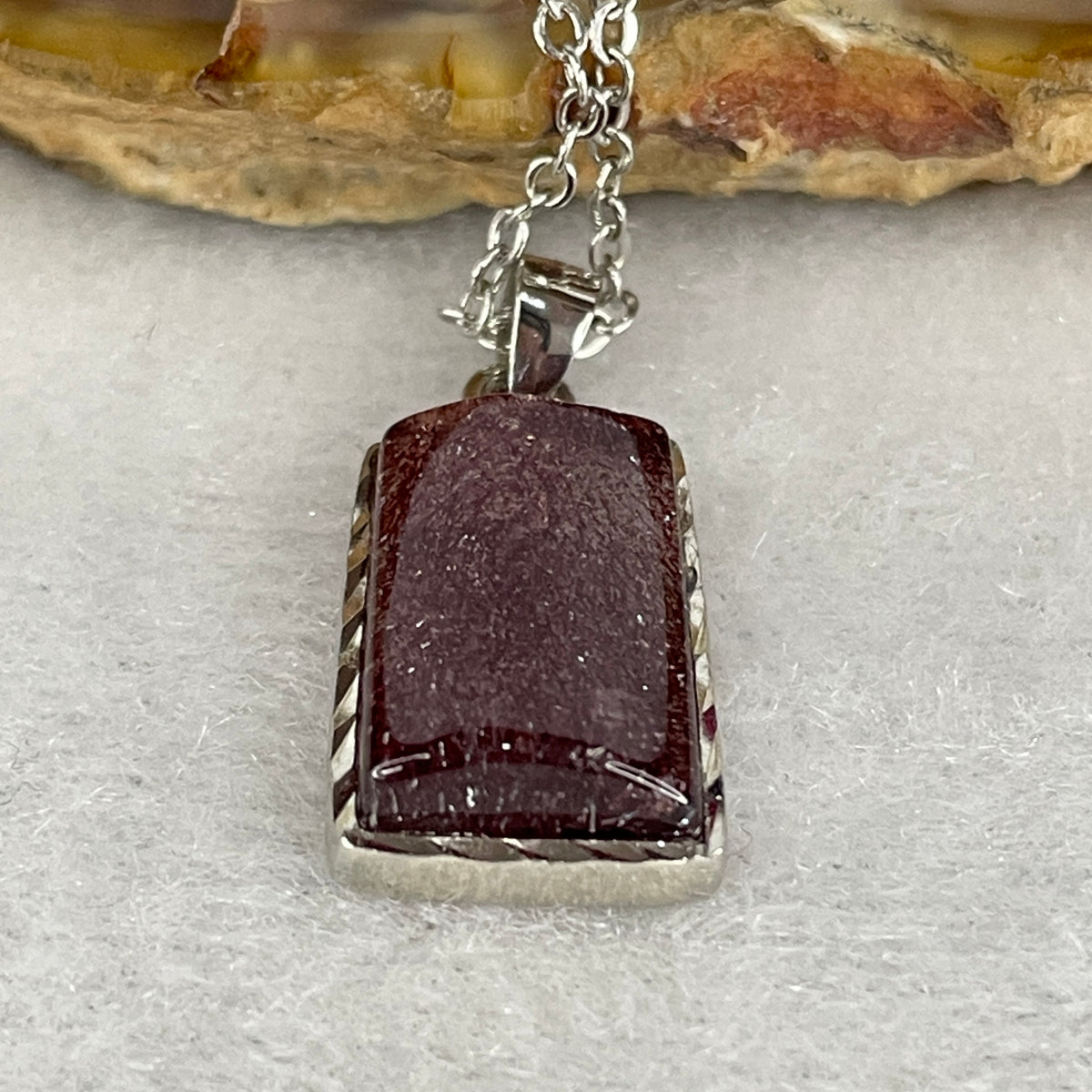 Very Good Grade Natural Strawberry Quartz Super 7 Crystal Rectangular Pendant | S925 Sterling Silver Clasp Necklace (3.02g | 40–44cm Adjustable Length | 12.8 × 8.4 × 4.8mm)