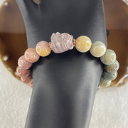 Natural Alashan Agate Pastels Pink Beads with Cat Charm Bracelet 29.60g 15.5cm 10.8mm 17Beads - Huangs Jadeite and Jewelry Pte Ltd