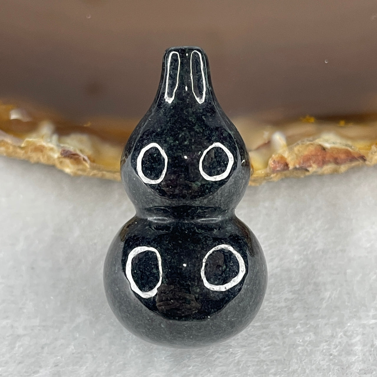 Harmony, Protection Stone - Certified Natural Type A Black Jadeite Mini Hulu Display 19.47g 35.8 by 19.7mm