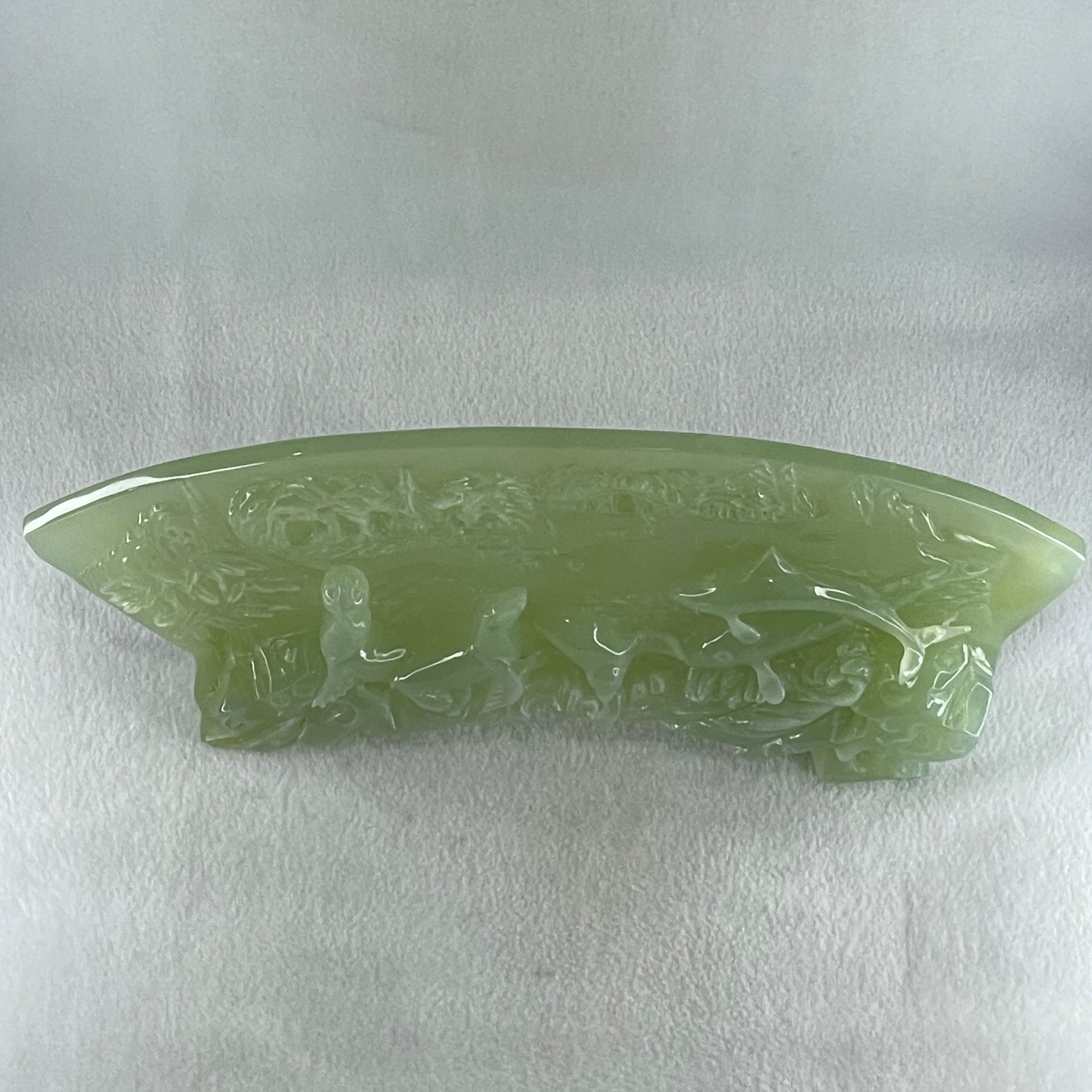 Natural Semi Icy Green Serpentine 3 Seals with Double Whales on Shan Shui with Stone Stand Display  3,486.0g 326.0 by 50.0 by 210.0mm - Huangs Jadeite and Jewelry Pte Ltd