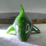 Natural Dark Green Serpentine Killer Whale Display 148.0g 143.5 by 55.0 by 48.5mm - Huangs Jadeite and Jewelry Pte Ltd